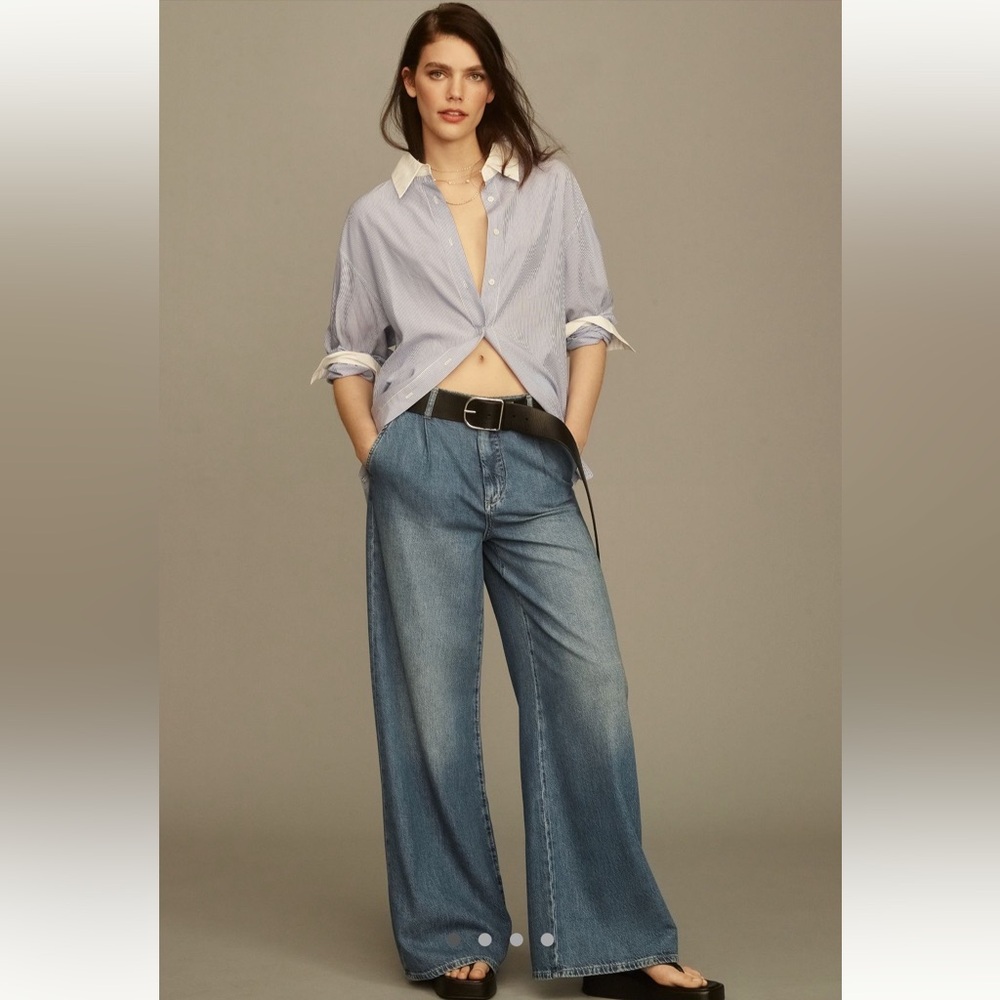 Pilcro Pleated High-Rise Wide Leg Jeans